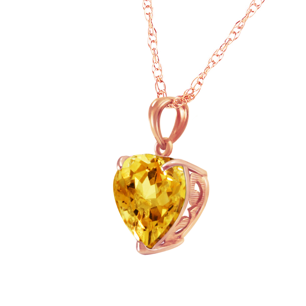 14K. SOLID GOLD NECKLACE WITH NATURAL 10mm HEART CITRINE (Rose Gold)